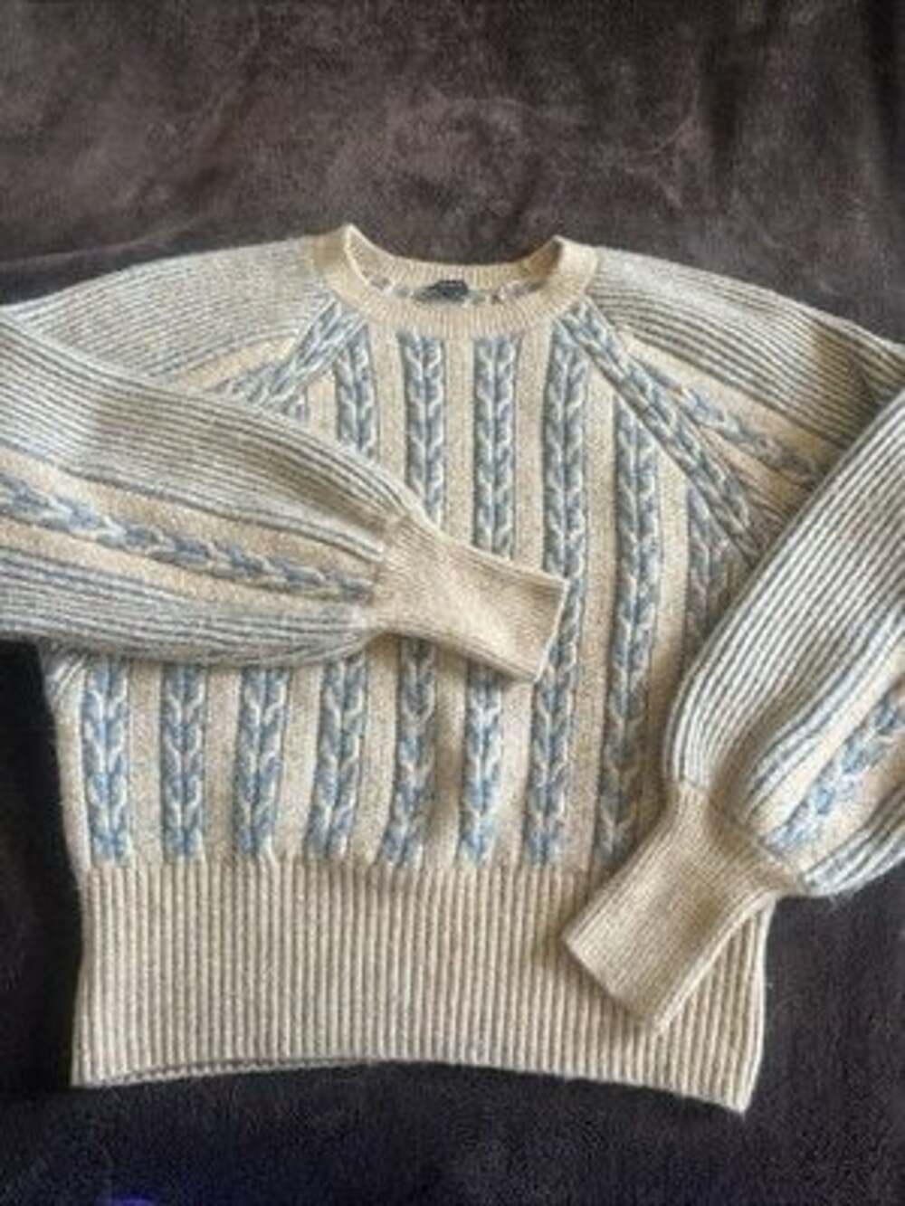 Express Cable Knit Sweater Small Camel Grey Long Sleeve Crew Neck Pullover